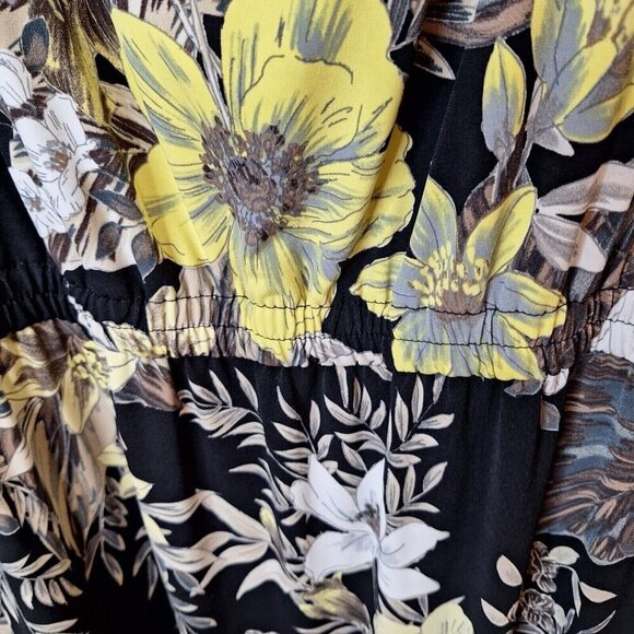 Susan Graver Size LP Maxi Dress Stretch Sleeveless Elastic Waist Black Floral‎ - Picture 5 of 11